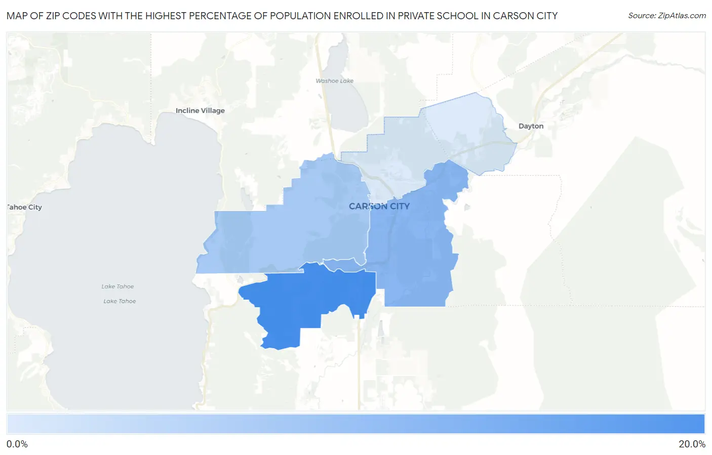 Zip Codes with the Highest Percentage of Population Enrolled in Private School in Carson City Map