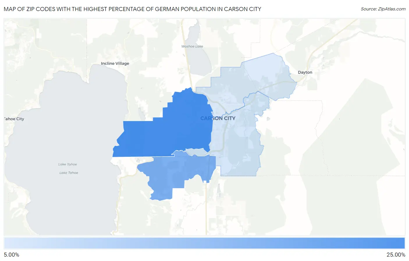 Zip Codes with the Highest Percentage of German Population in Carson City Map