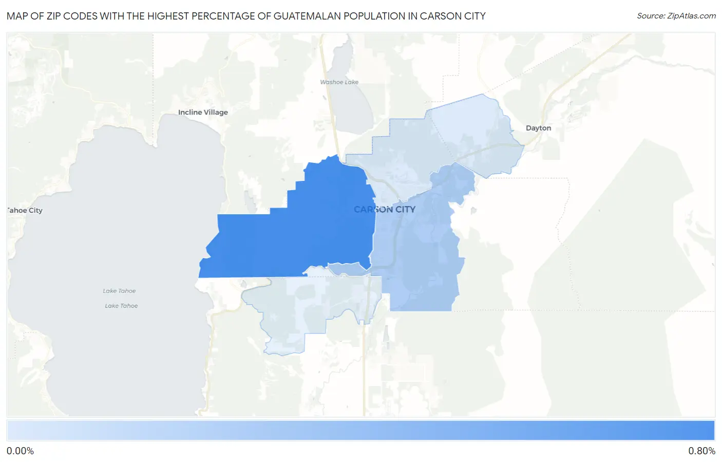 Zip Codes with the Highest Percentage of Guatemalan Population in Carson City Map