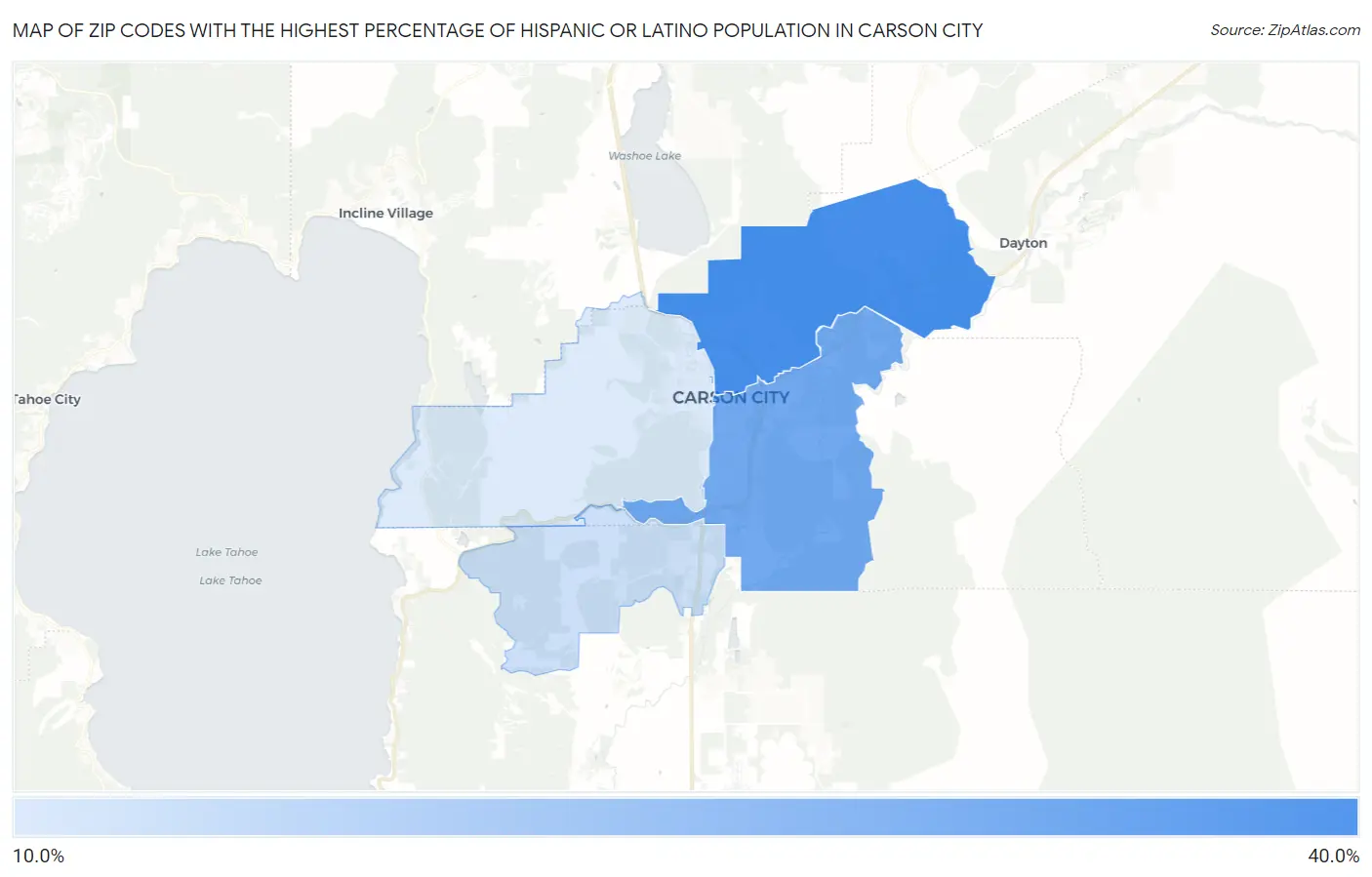 Zip Codes with the Highest Percentage of Hispanic or Latino Population in Carson City Map
