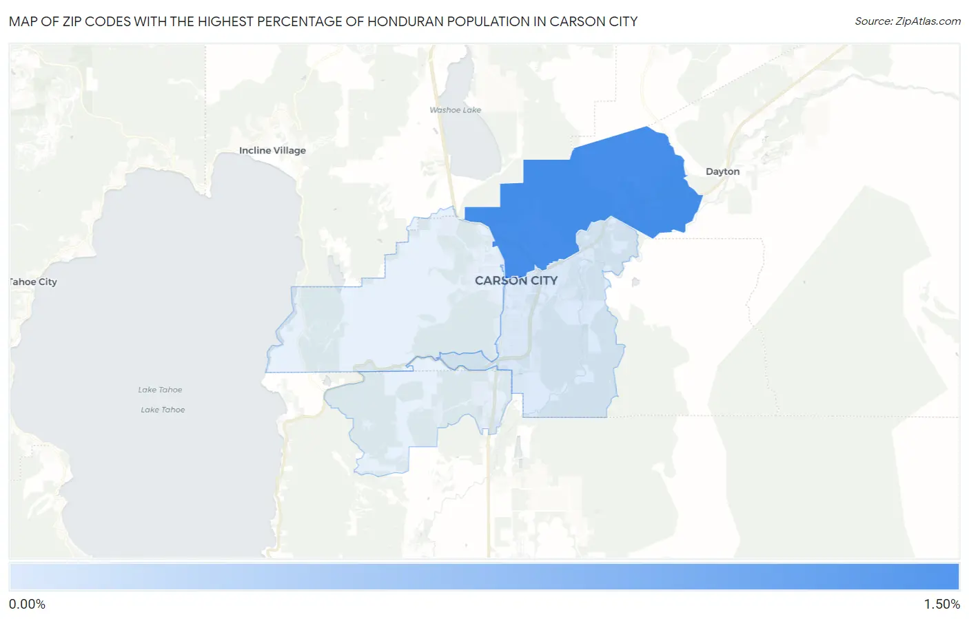 Zip Codes with the Highest Percentage of Honduran Population in Carson City Map
