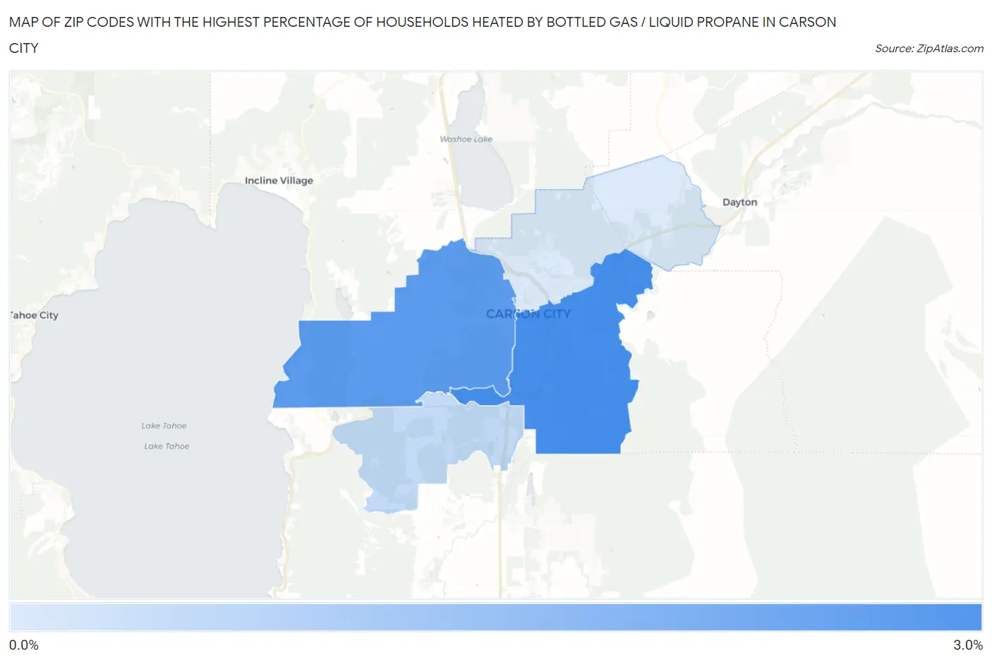 Zip Codes with the Highest Percentage of Households Heated by Bottled Gas / Liquid Propane in Carson City Map