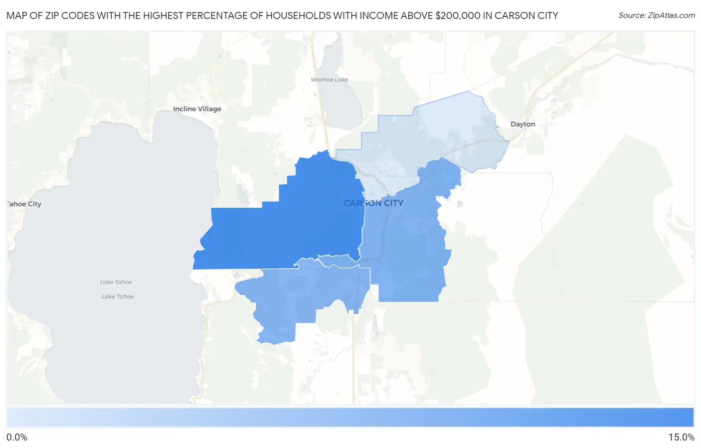 Zip Codes with the Highest Percentage of Households with Income Above $200,000 in Carson City Map