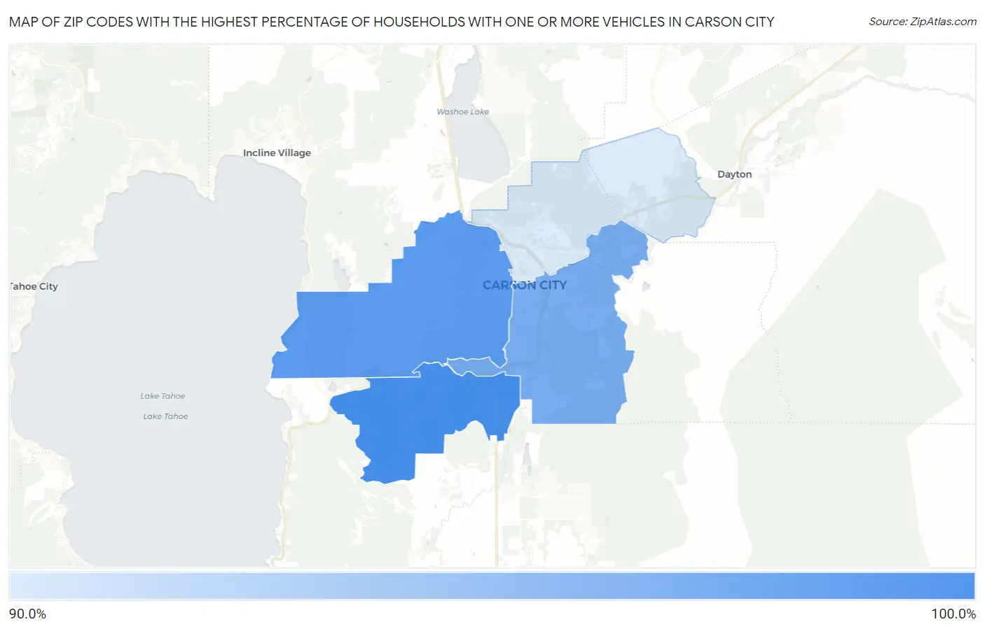 Zip Codes with the Highest Percentage of Households With One or more Vehicles in Carson City Map