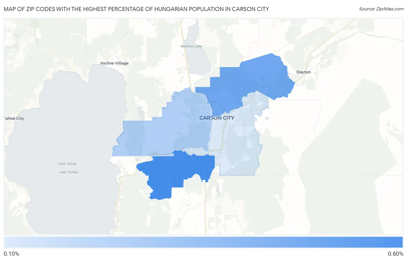 Zip Codes with the Highest Percentage of Hungarian Population in Carson City Map