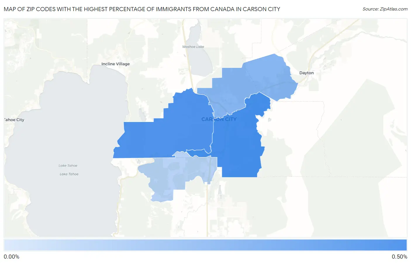 Zip Codes with the Highest Percentage of Immigrants from Canada in Carson City Map