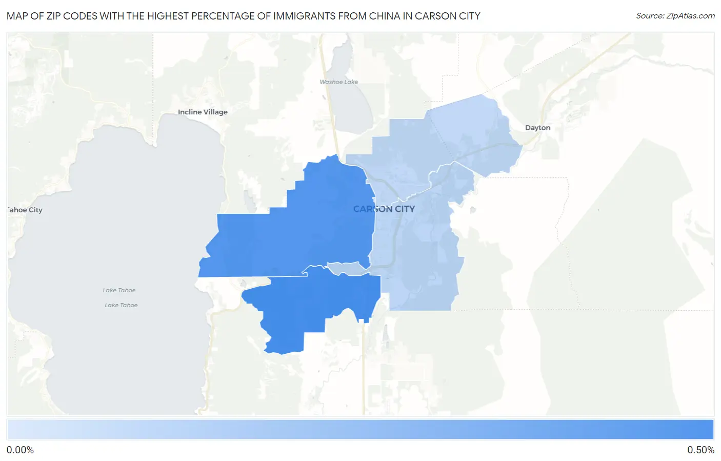 Zip Codes with the Highest Percentage of Immigrants from China in Carson City Map