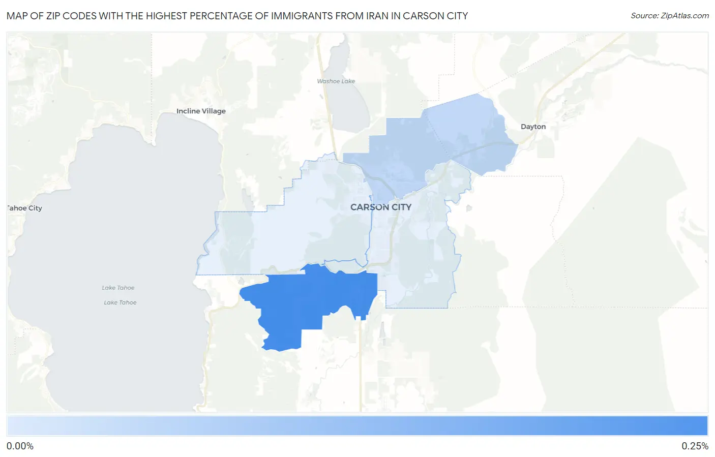Zip Codes with the Highest Percentage of Immigrants from Iran in Carson City Map
