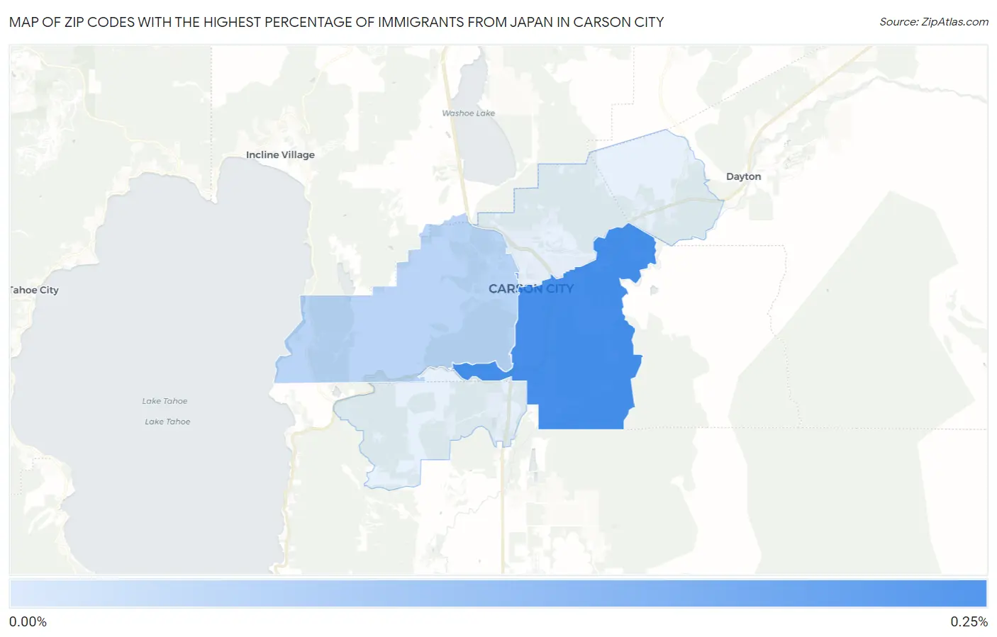 Zip Codes with the Highest Percentage of Immigrants from Japan in Carson City Map