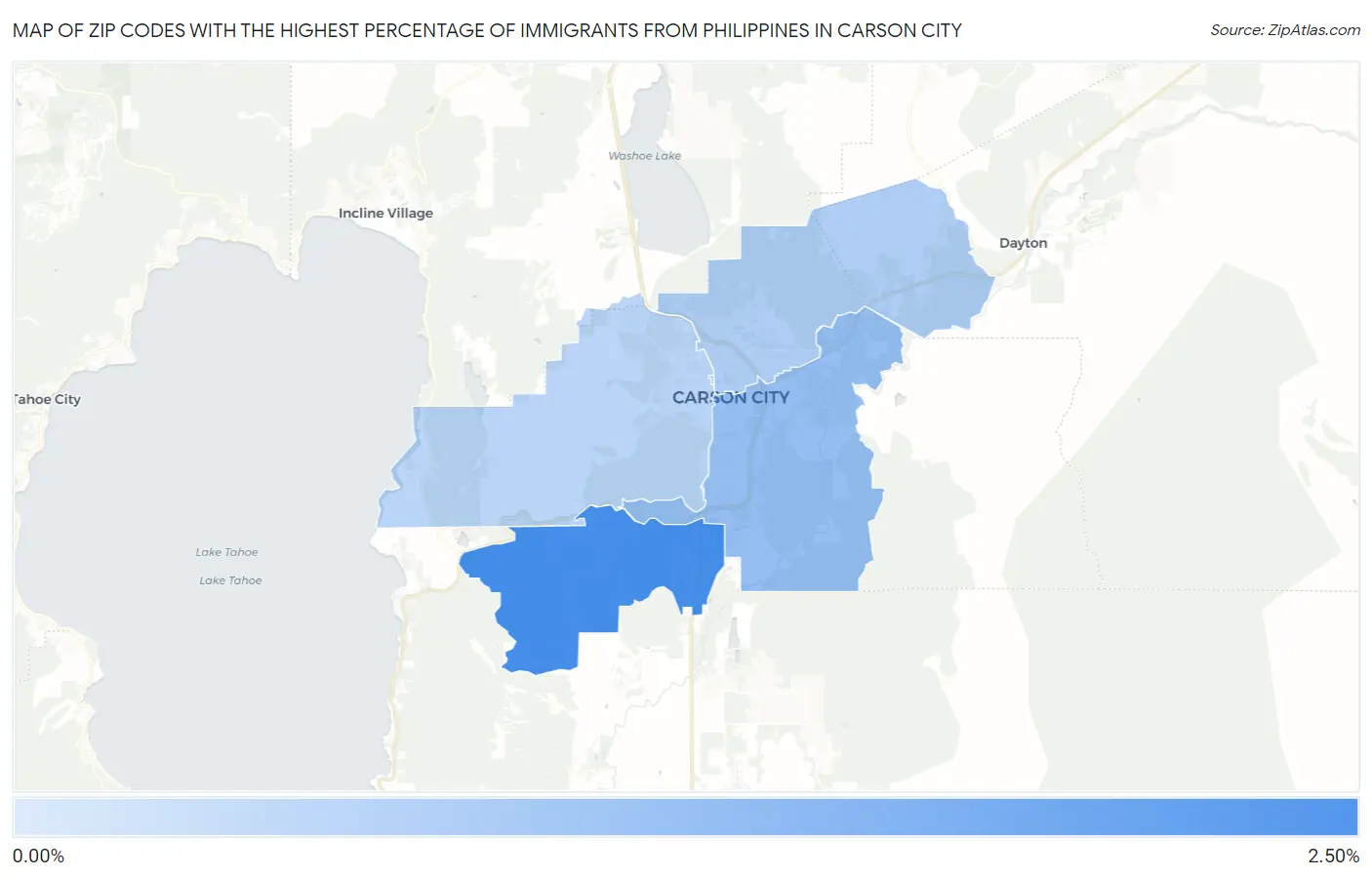Zip Codes with the Highest Percentage of Immigrants from Philippines in Carson City Map