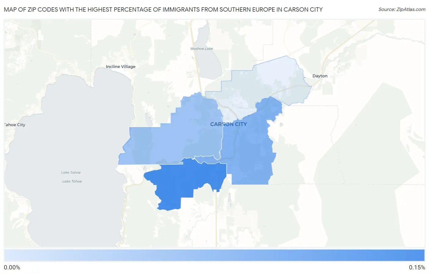Zip Codes with the Highest Percentage of Immigrants from Southern Europe in Carson City Map