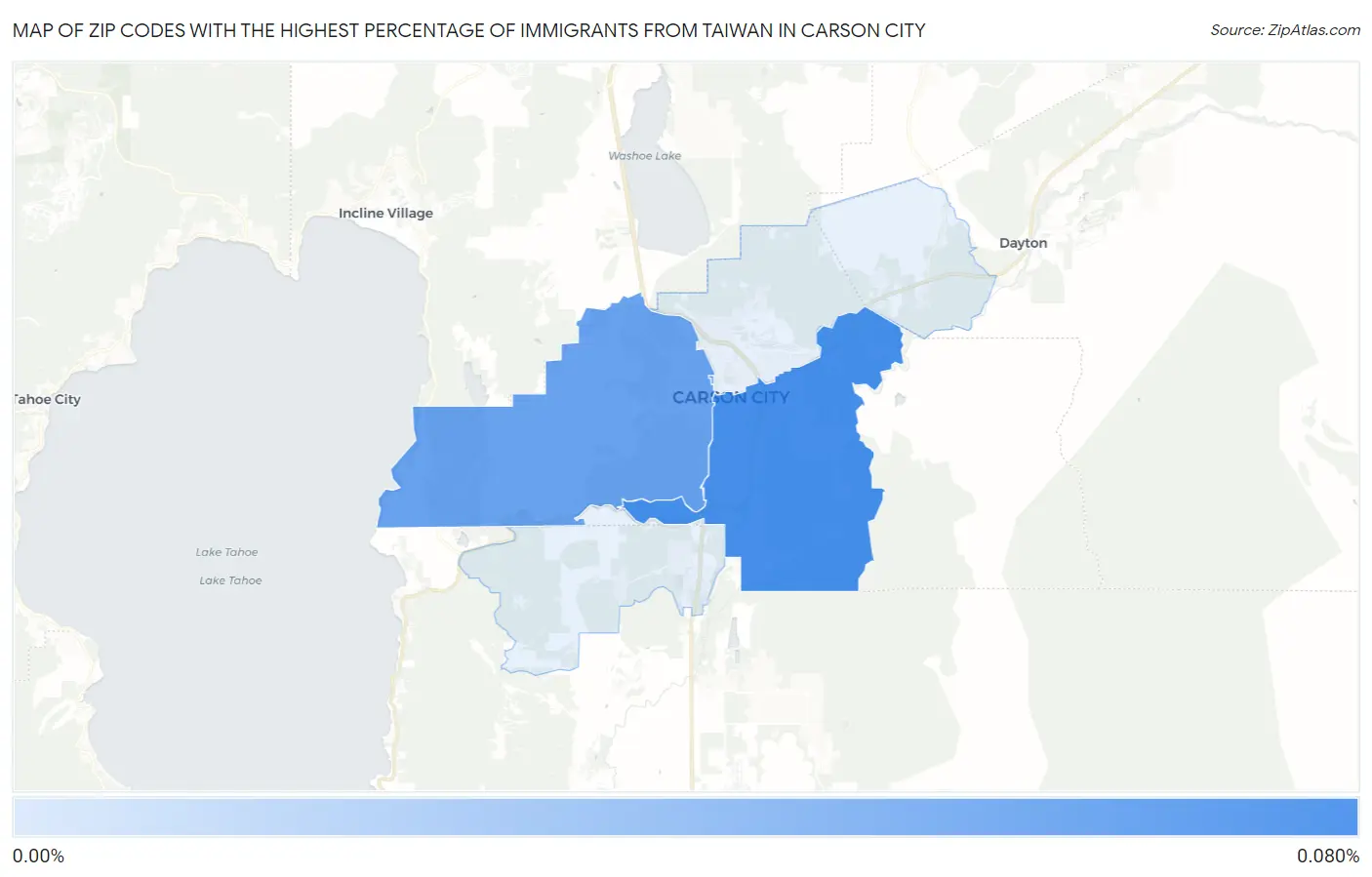 Zip Codes with the Highest Percentage of Immigrants from Taiwan in Carson City Map