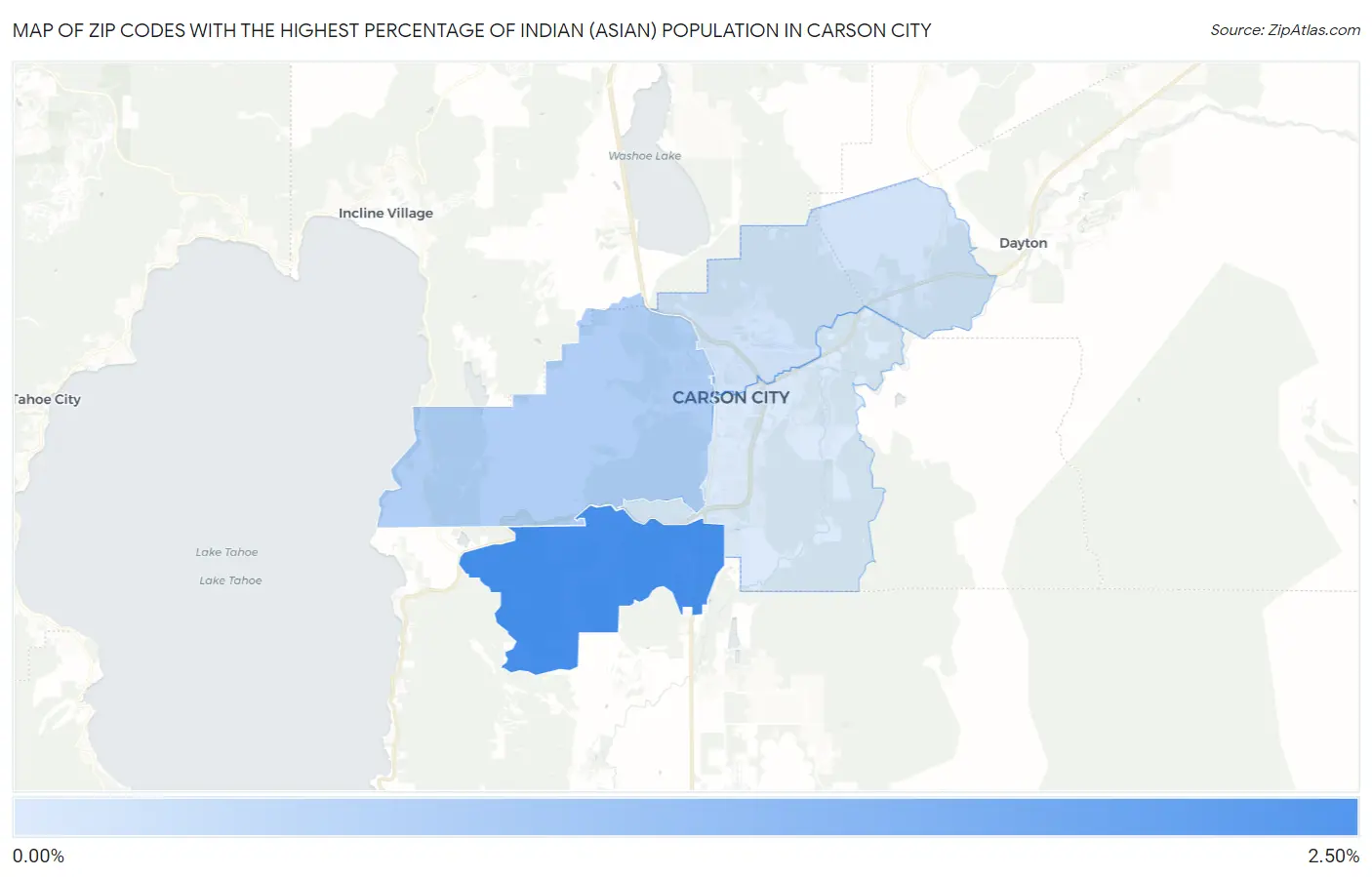 Zip Codes with the Highest Percentage of Indian (Asian) Population in Carson City Map