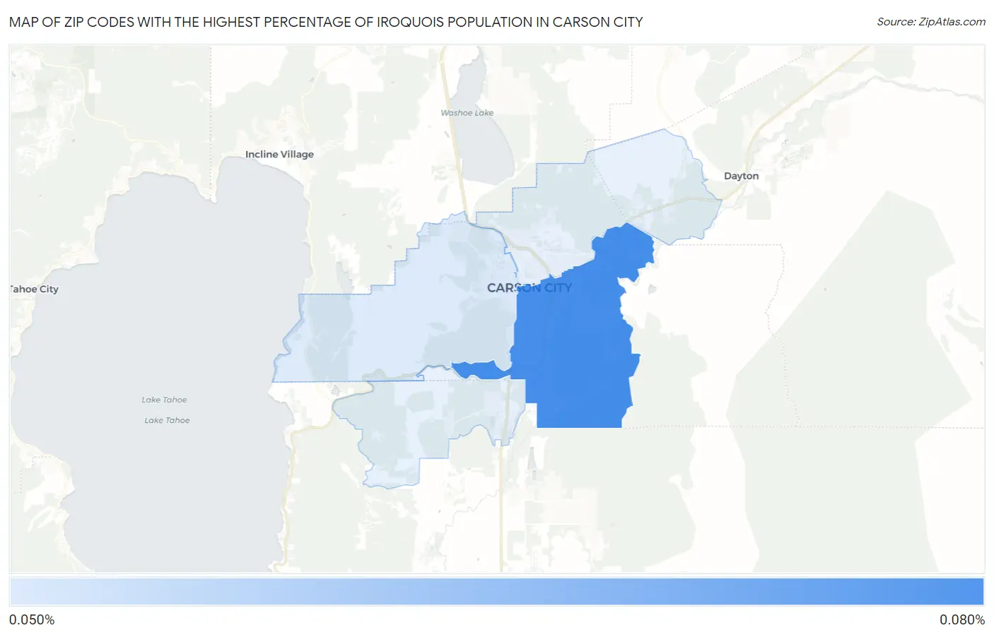 Zip Codes with the Highest Percentage of Iroquois Population in Carson City Map