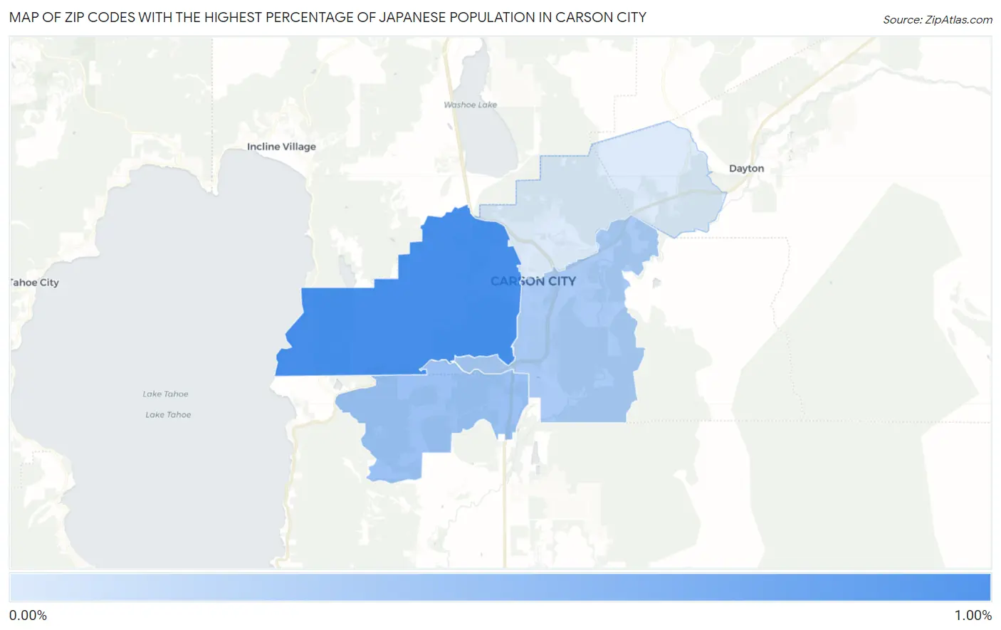 Zip Codes with the Highest Percentage of Japanese Population in Carson City Map