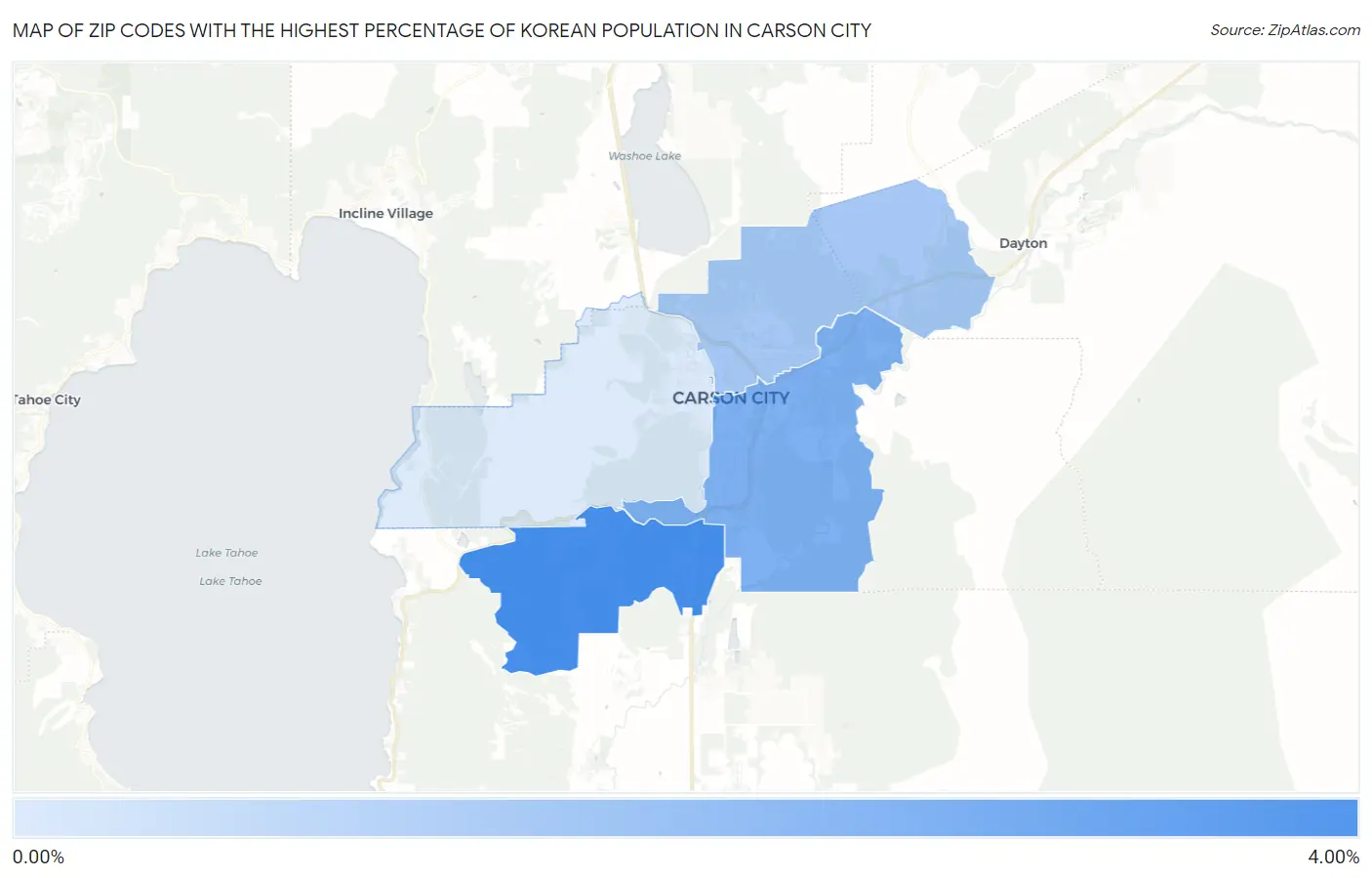 Zip Codes with the Highest Percentage of Korean Population in Carson City Map