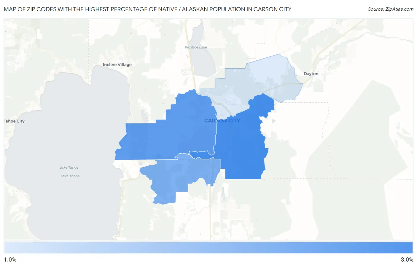 Zip Codes with the Highest Percentage of Native / Alaskan Population in Carson City Map
