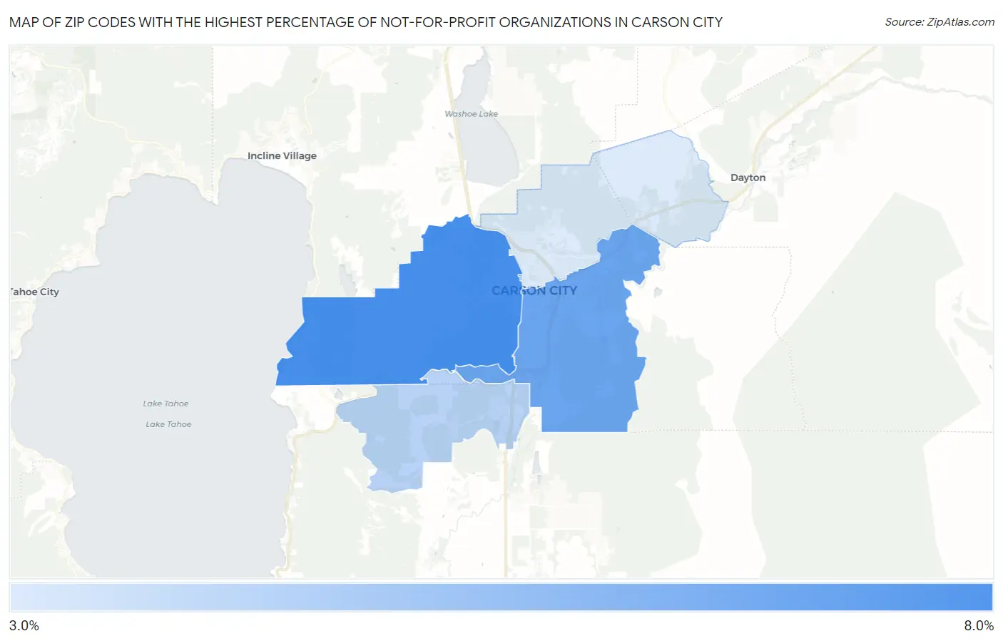 Zip Codes with the Highest Percentage of Not-for-profit Organizations in Carson City Map