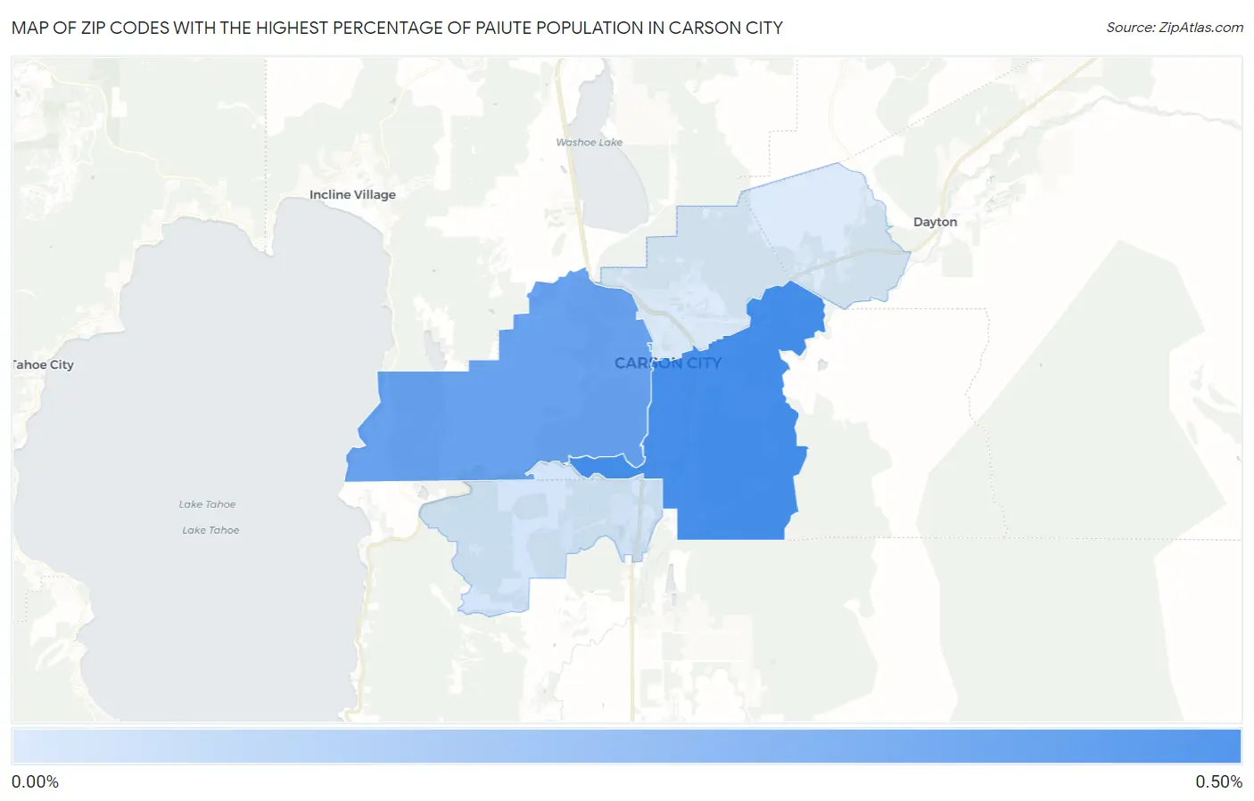 Zip Codes with the Highest Percentage of Paiute Population in Carson City Map