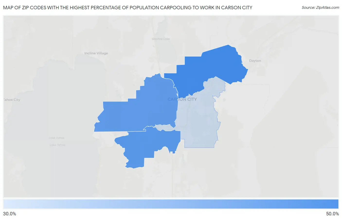 Zip Codes with the Highest Percentage of Population Carpooling to Work in Carson City Map