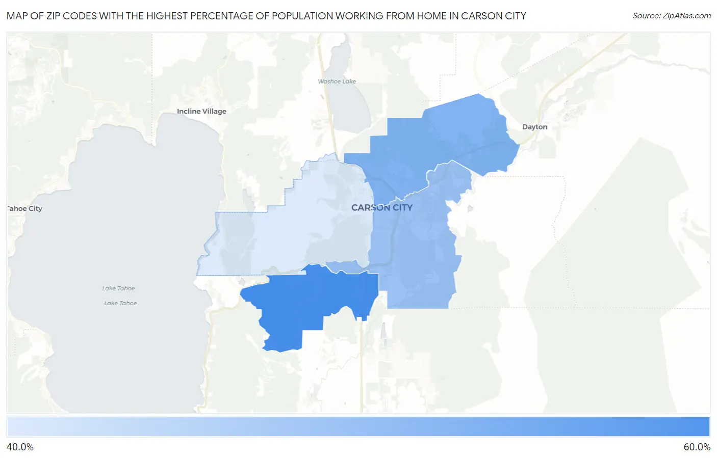 Zip Codes with the Highest Percentage of Population Working from Home in Carson City Map