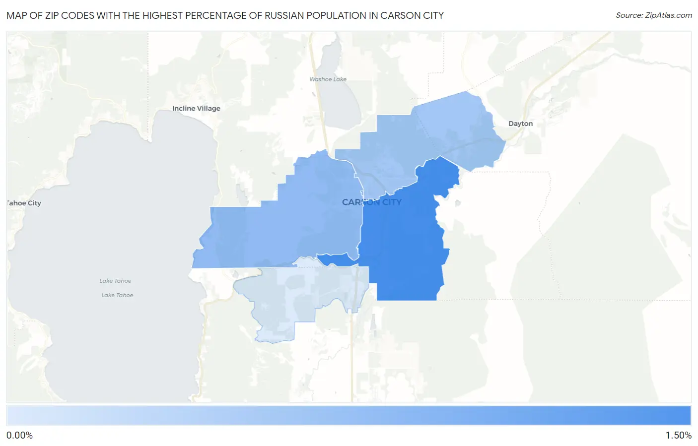 Zip Codes with the Highest Percentage of Russian Population in Carson City Map