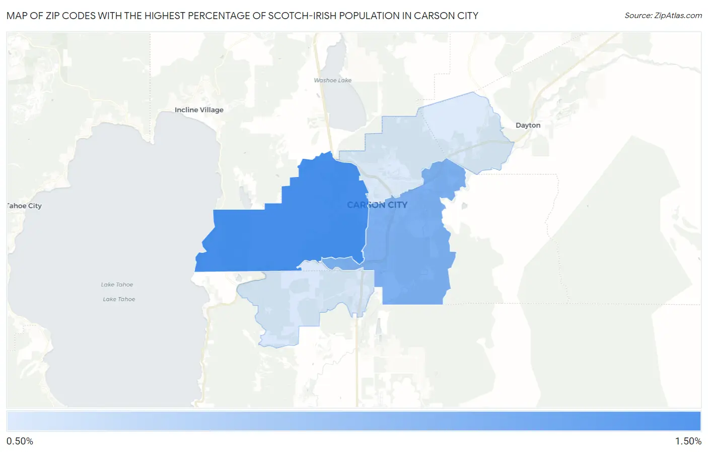 Zip Codes with the Highest Percentage of Scotch-Irish Population in Carson City Map