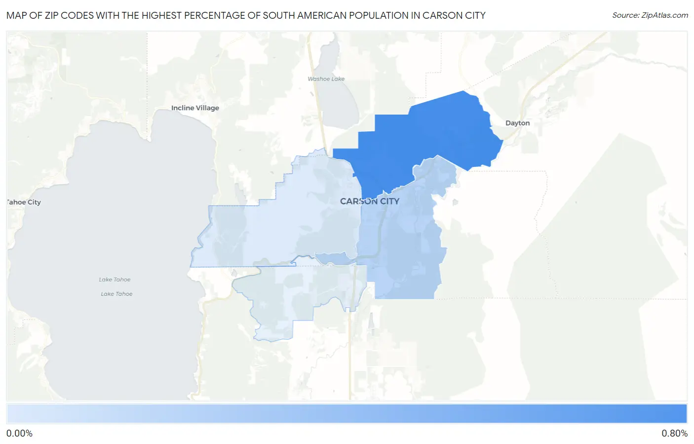 Zip Codes with the Highest Percentage of South American Population in Carson City Map