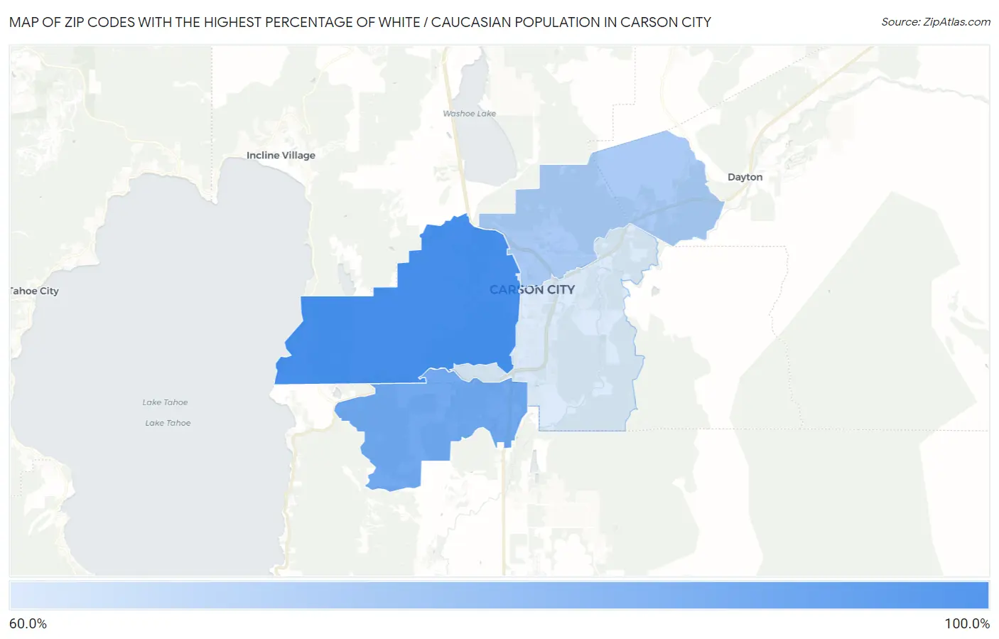 Zip Codes with the Highest Percentage of White / Caucasian Population in Carson City Map