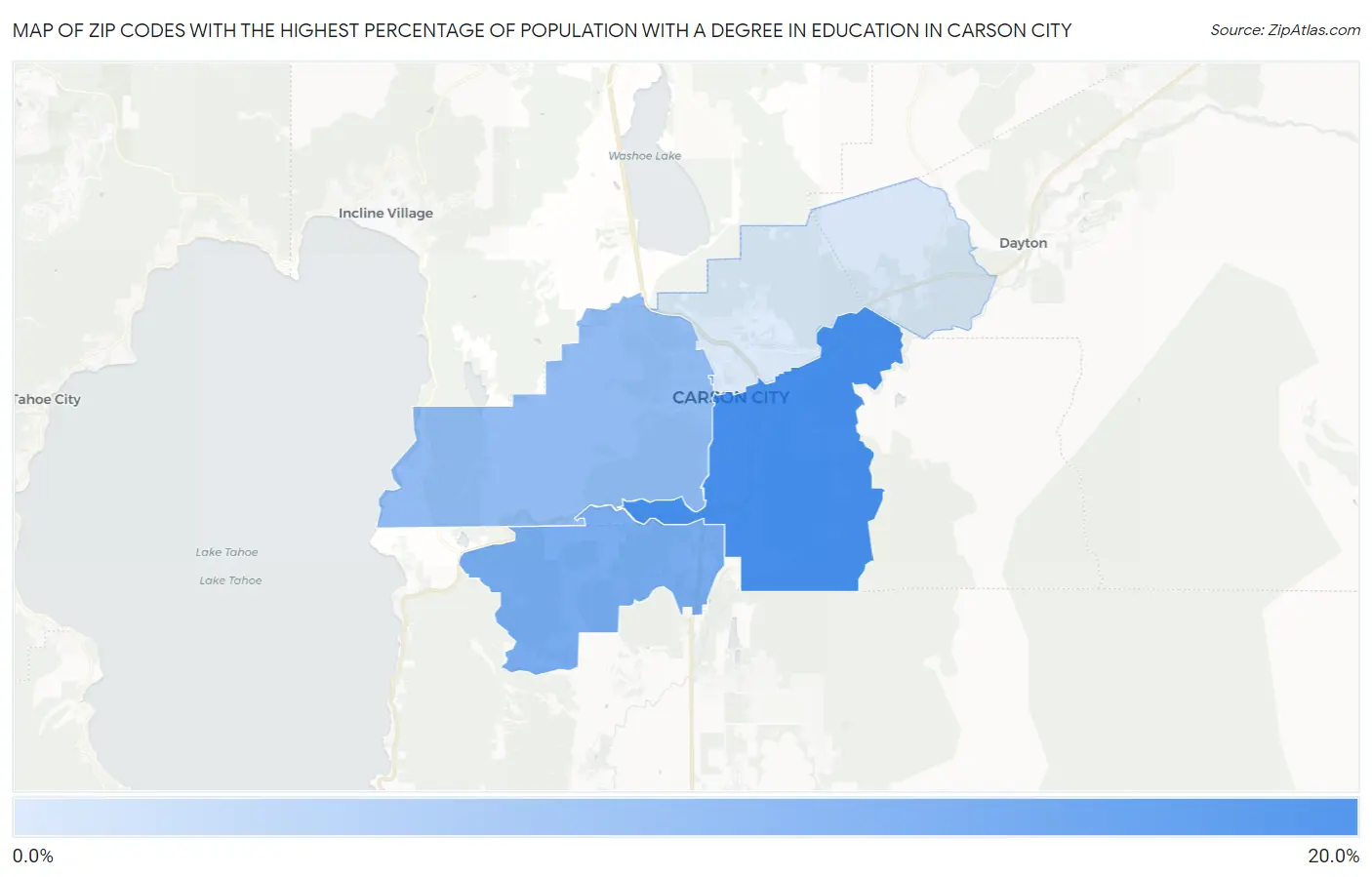 Zip Codes with the Highest Percentage of Population with a Degree in Education in Carson City Map