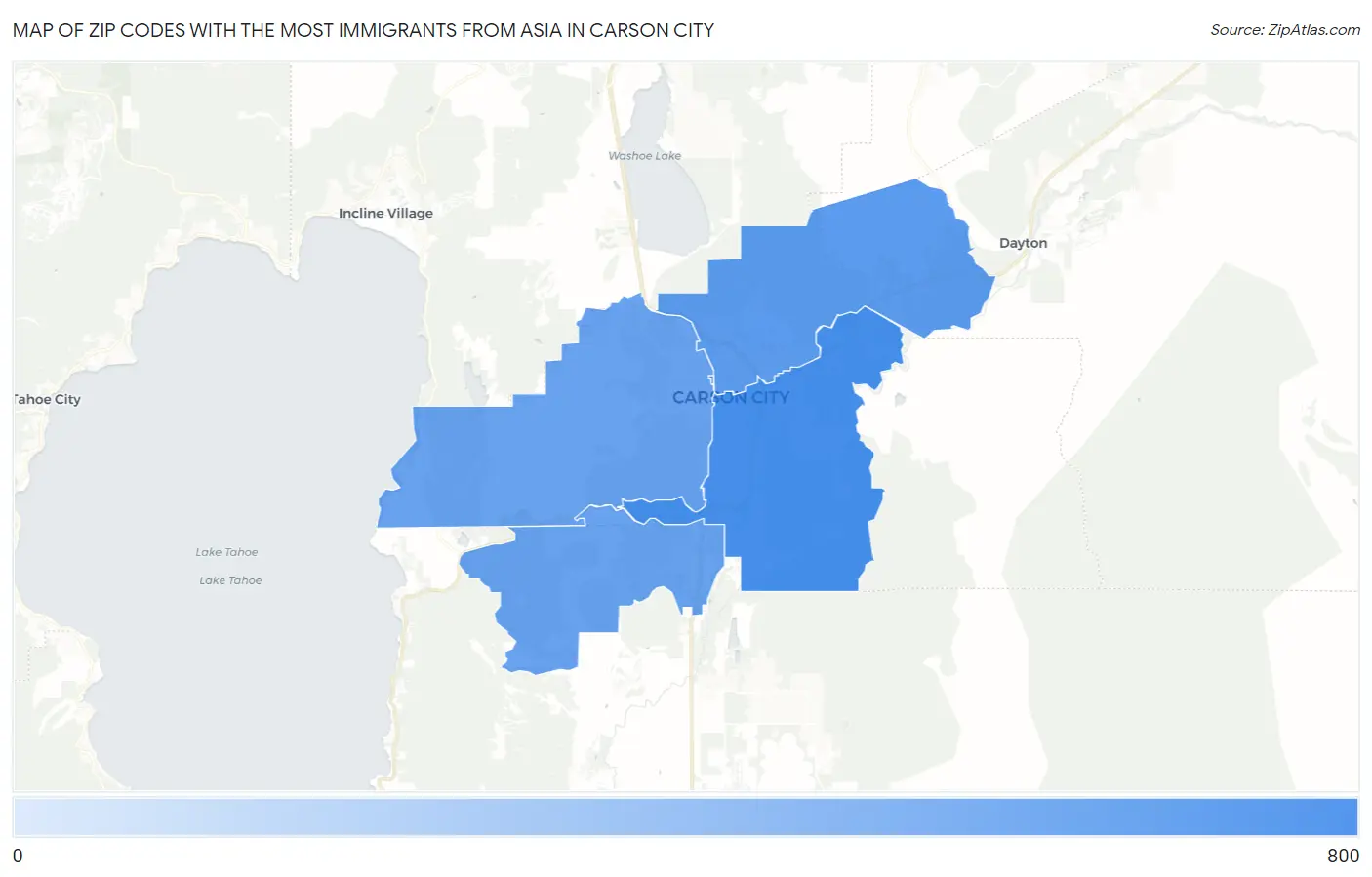 Zip Codes with the Most Immigrants from Asia in Carson City Map