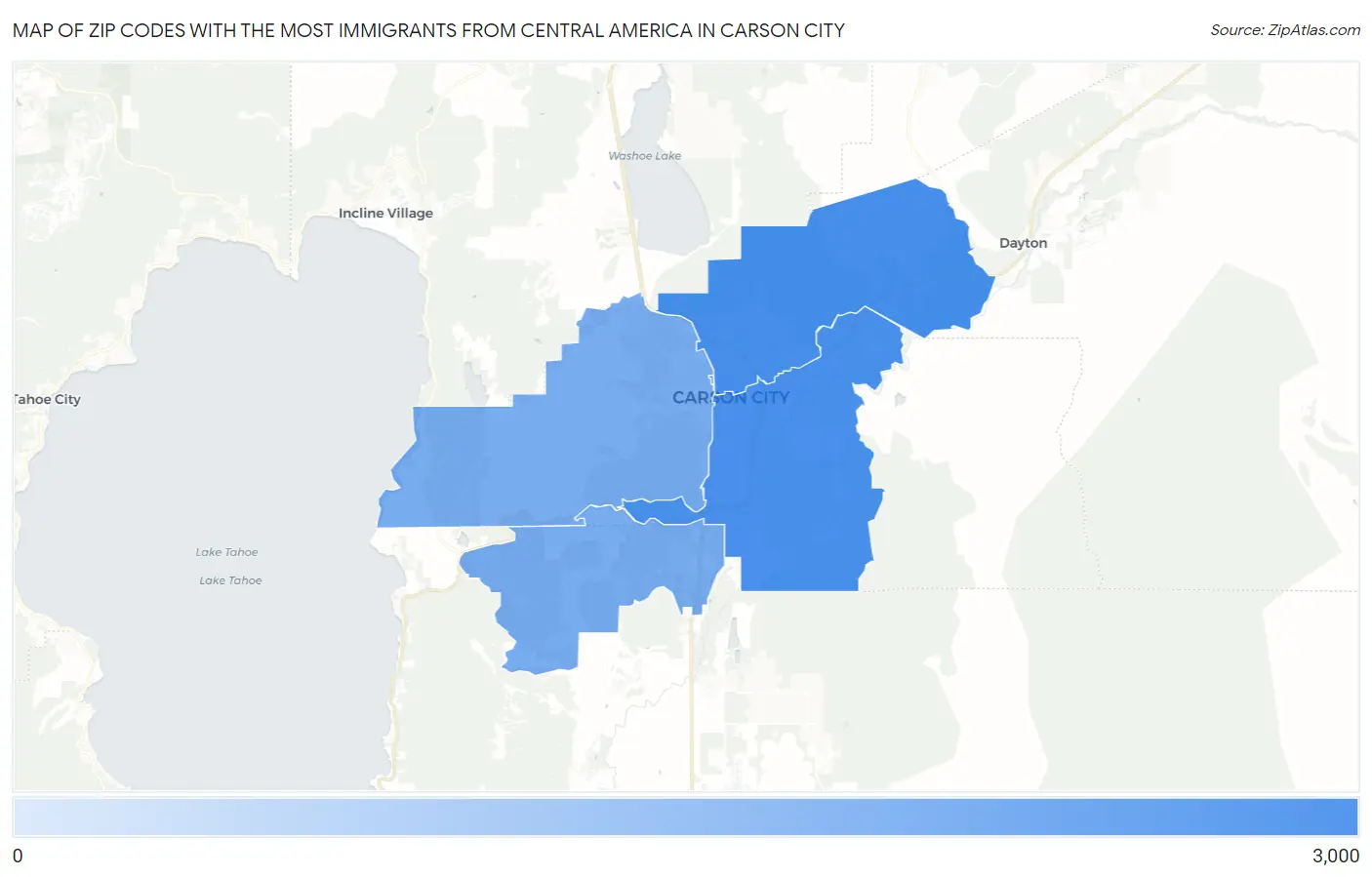 Zip Codes with the Most Immigrants from Central America in Carson City Map