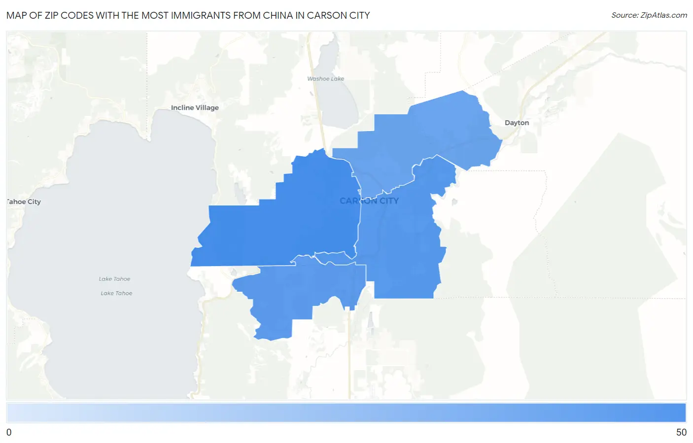 Zip Codes with the Most Immigrants from China in Carson City Map