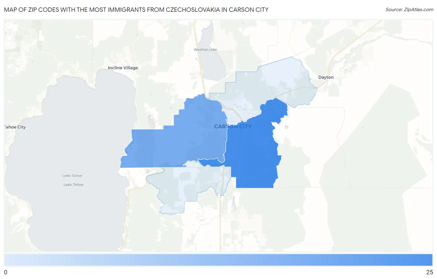 Zip Codes with the Most Immigrants from Czechoslovakia in Carson City Map