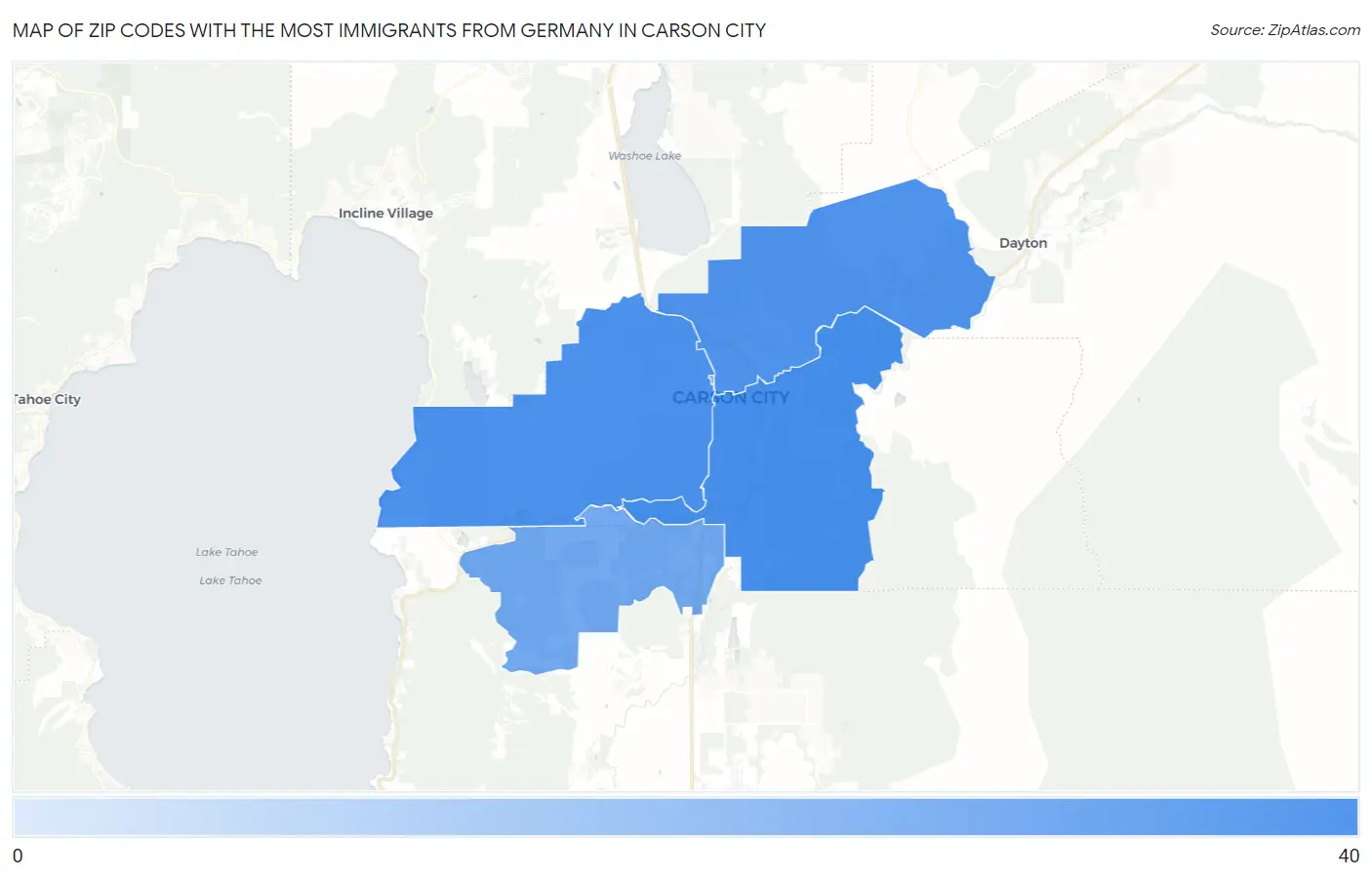 Zip Codes with the Most Immigrants from Germany in Carson City Map