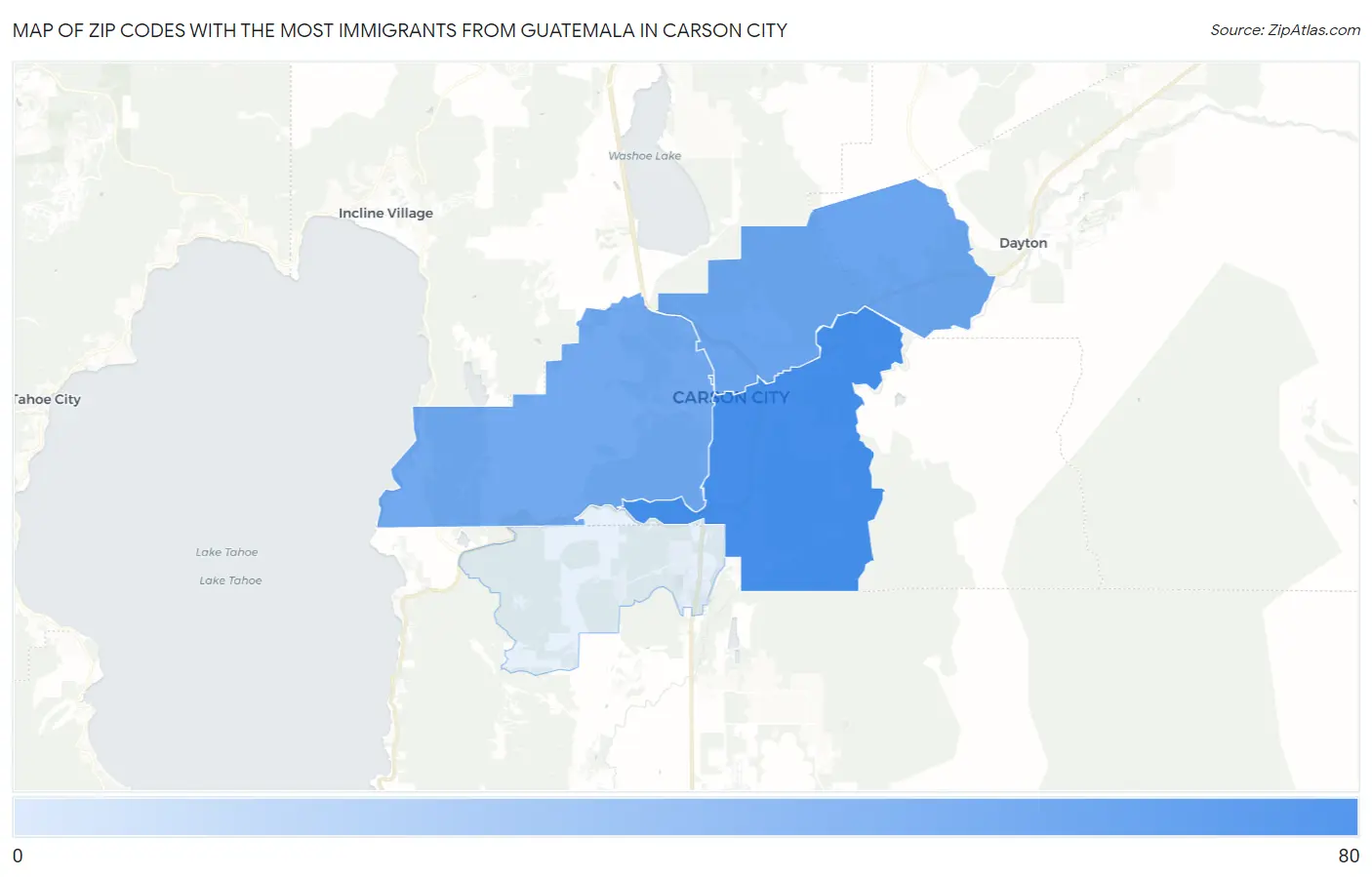 Zip Codes with the Most Immigrants from Guatemala in Carson City Map