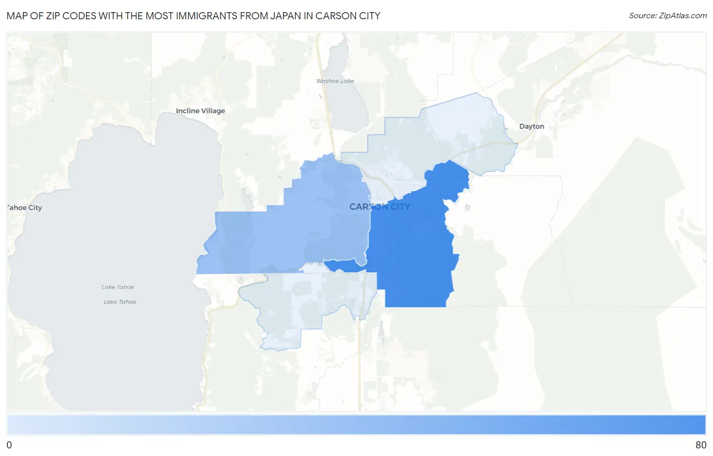 Zip Codes with the Most Immigrants from Japan in Carson City Map