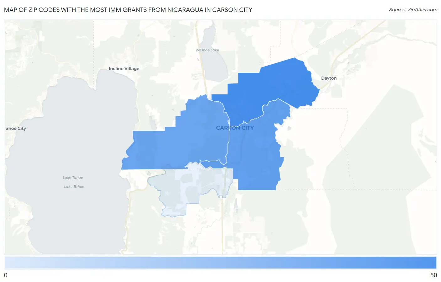 Zip Codes with the Most Immigrants from Nicaragua in Carson City Map