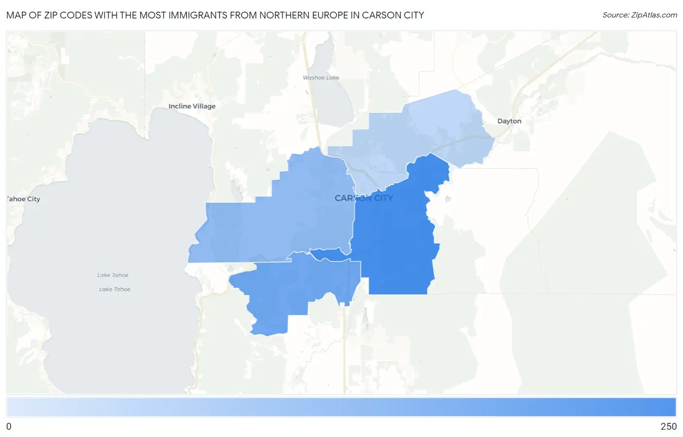 Zip Codes with the Most Immigrants from Northern Europe in Carson City Map