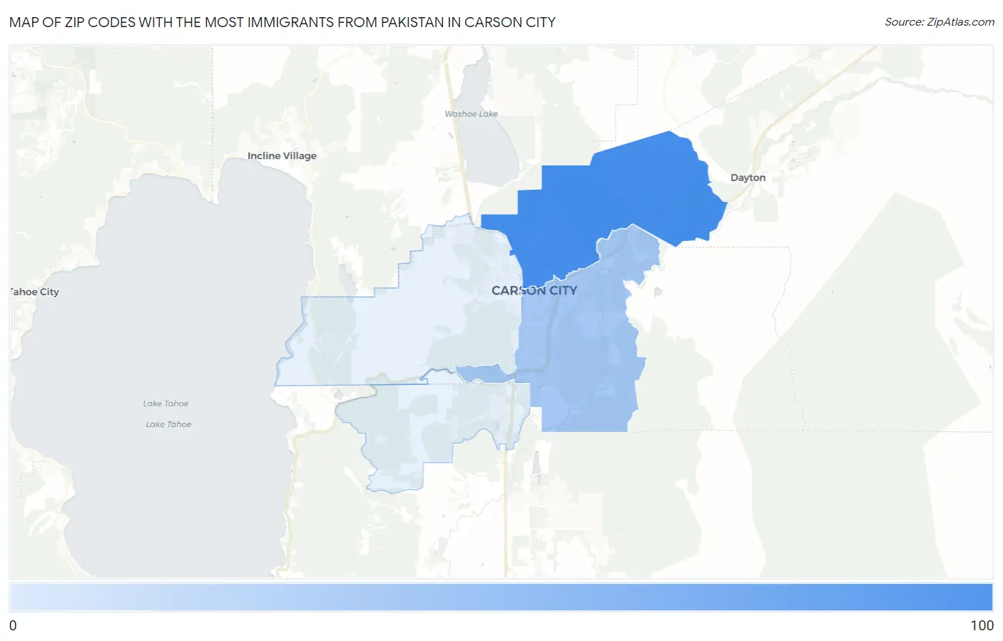 Zip Codes with the Most Immigrants from Pakistan in Carson City Map