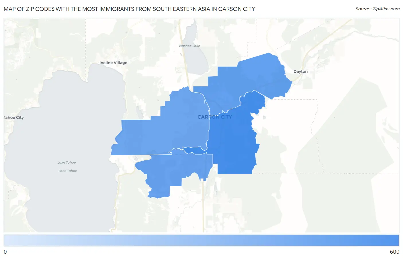 Zip Codes with the Most Immigrants from South Eastern Asia in Carson City Map