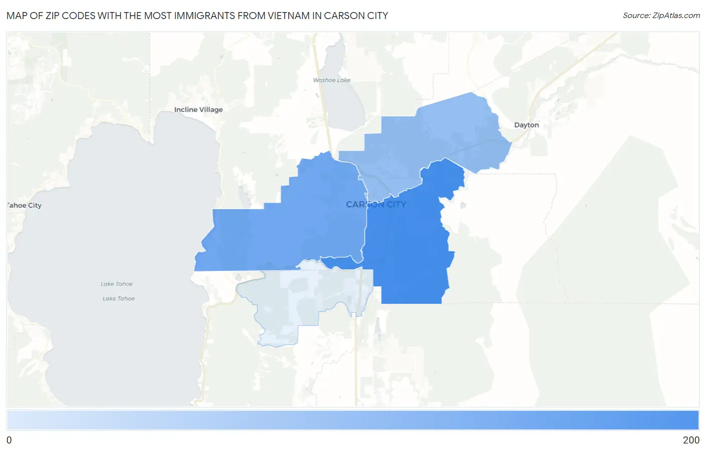 Zip Codes with the Most Immigrants from Vietnam in Carson City Map