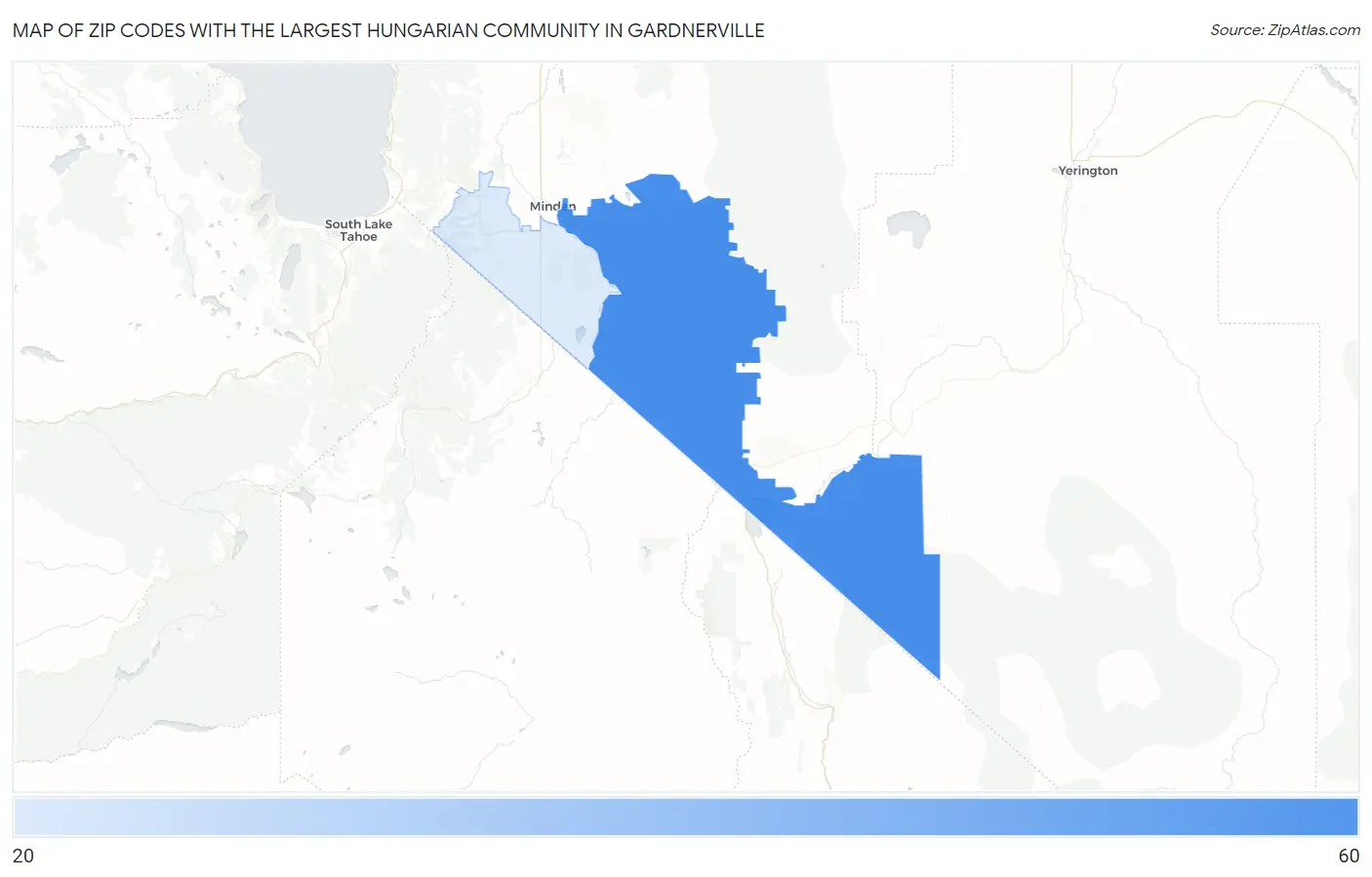 Zip Codes with the Largest Hungarian Community in Gardnerville Map