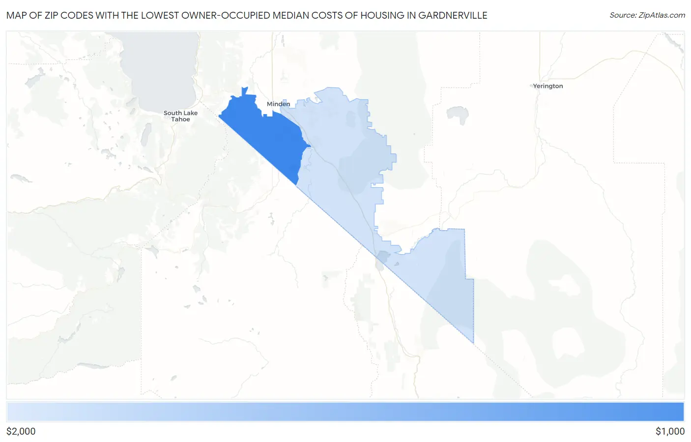 Zip Codes with the Lowest Owner-Occupied Median Costs of Housing in Gardnerville Map