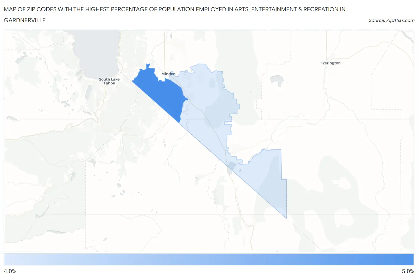Zip Codes with the Highest Percentage of Population Employed in Arts, Entertainment & Recreation in Gardnerville Map