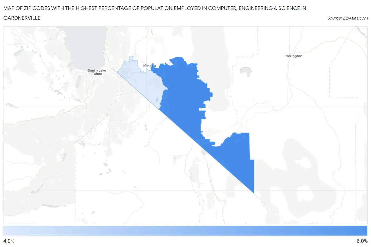Zip Codes with the Highest Percentage of Population Employed in Computer, Engineering & Science in Gardnerville Map