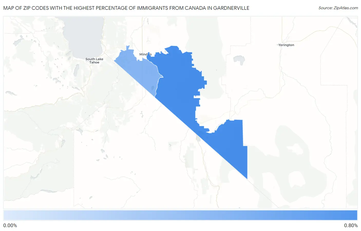 Zip Codes with the Highest Percentage of Immigrants from Canada in Gardnerville Map