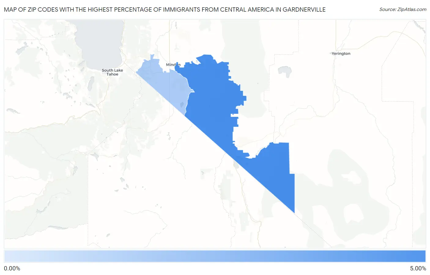 Zip Codes with the Highest Percentage of Immigrants from Central America in Gardnerville Map