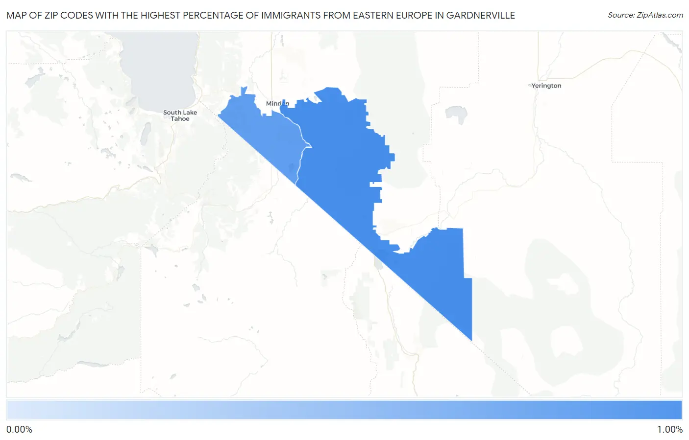 Zip Codes with the Highest Percentage of Immigrants from Eastern Europe in Gardnerville Map
