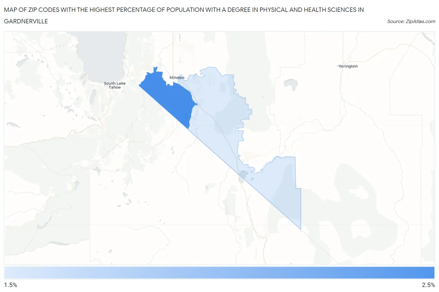 Zip Codes with the Highest Percentage of Population with a Degree in Physical and Health Sciences in Gardnerville Map